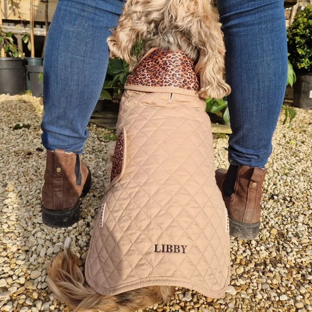 LUXE Quilted Dog Coat - Leopard Pup