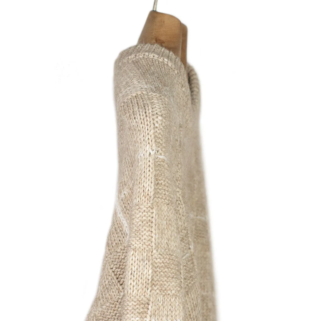 "Anchor" raglan sleeve sweater in "sand" heavyweight check cotton, alpaca, and wool