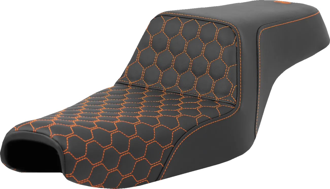 SADDLEMEN Step-Up Seat - Honeycomb - Orange Stitching - 3.3 Gal Tank - Sportster '04-'22 - 807-11-17703