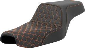 SADDLEMEN Step-Up Seat - Honeycomb - Orange Stitching - 3.3 Gal Tank - Sportster '04-'22 - 807-11-17703