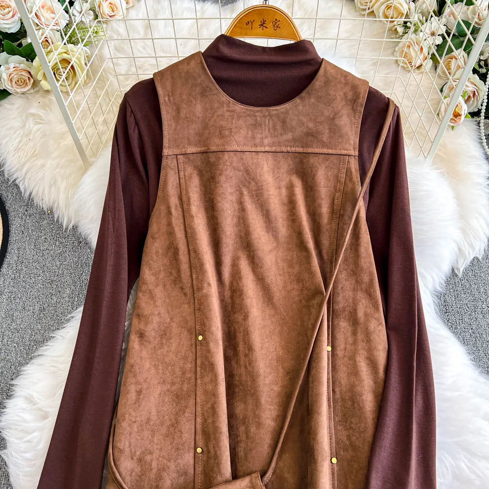 Suede Dress&Sweater&Hanging Bag 3Pcs