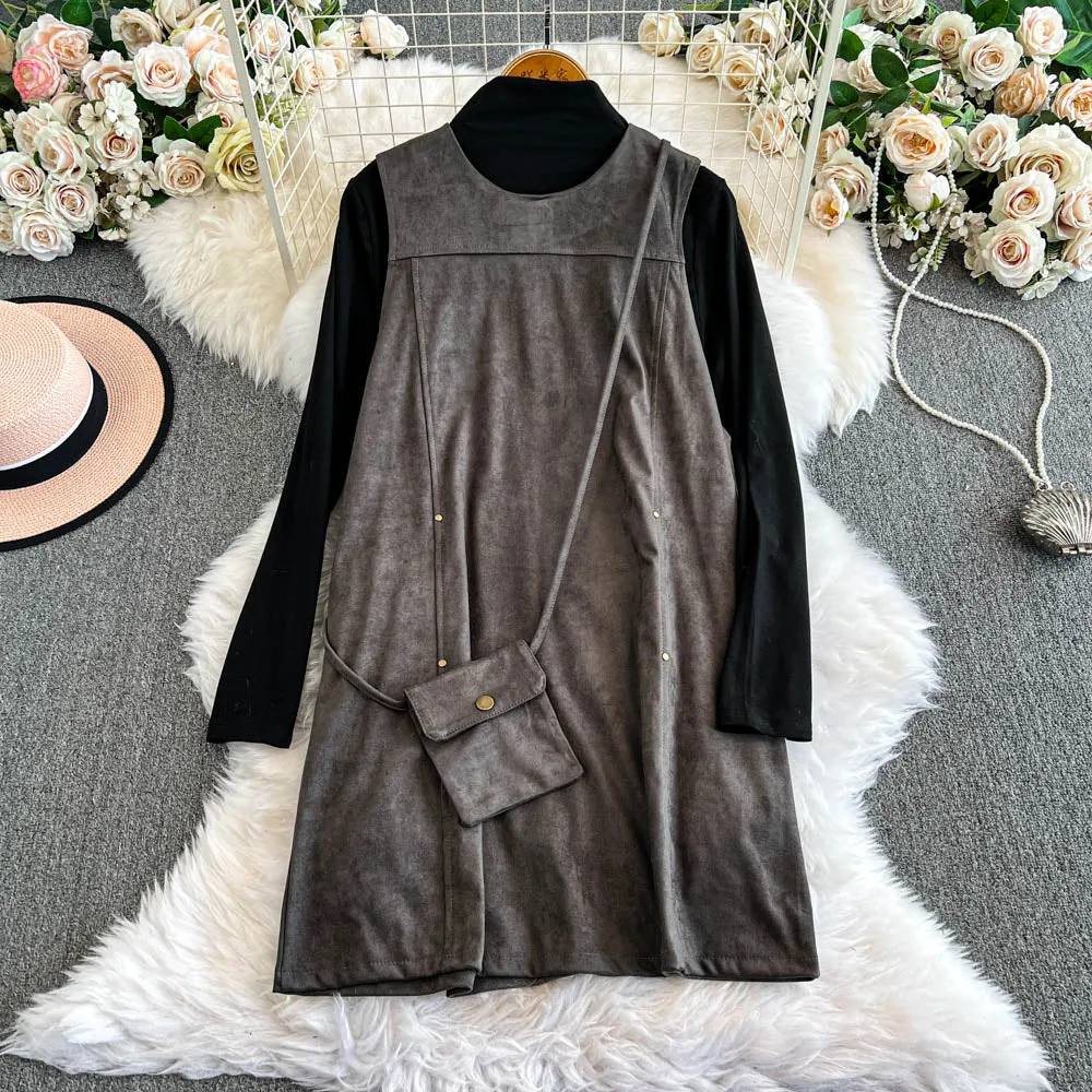 Suede Dress&Sweater&Hanging Bag 3Pcs